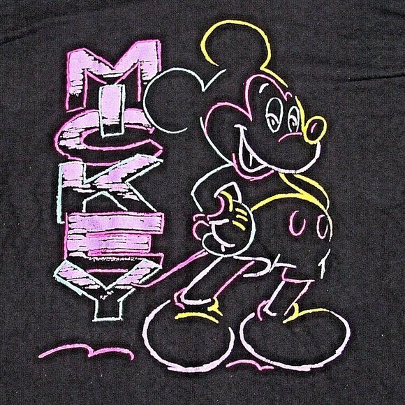 Vintage Mickey Mouse T Shirt Tee Black Neon Disney Designs Double Collar Medium - Picture 3 of 8